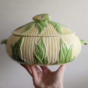 Vintage Collectible Corn on the Cob Ceramic Covered Serving Casserole Soup Dish